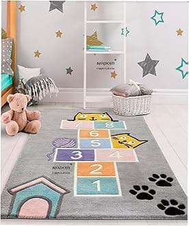 Handmade Woolen Kids Rug - 6 X 9 Feet, Grey Hopscotch – Nursery Rug, Baby Room, Kid’s Room, Playroom, Child’s Space Area Rug, Toddler Bedroom Carpets – Perfect for Children's Room Décor