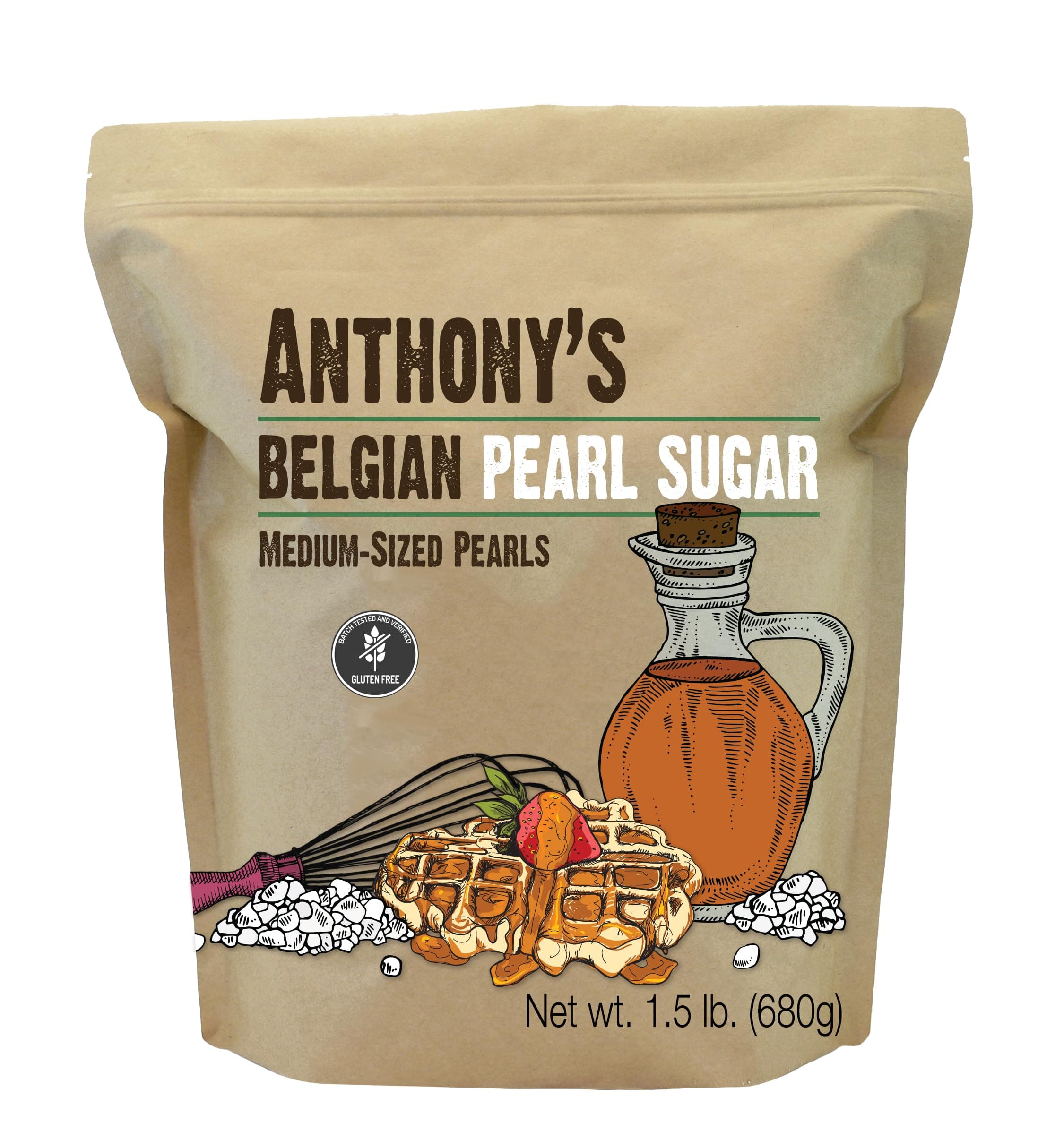 Anthony's Belgian Pearl Sugar, 1.5 lb, Batch Tested and Verified Gluten Free, Medium Sized Pearls