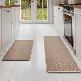 YDKGL Kitchen Mat Set of 2 PCS, Cushioned Non Slip Rugs for Kitchen Floor, Absorbent Runner Comfort Standing Mats Washable for Kitchen,Floor，Office, Home （Brown 17x30+17x59）