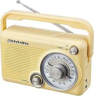 StudebakerSB2002YL Portable AM/FM Radio with Headphone Jack and Aux-in Jack with AC/DC Power (Yellow)
