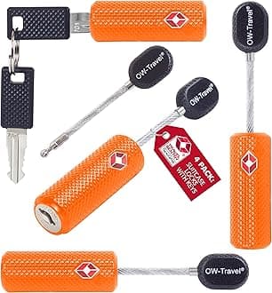 OW-Travel TSA Approved Luggage Locks Suitcase Locks with Keys (4 Pack Orange) Flexible Cable Travel Padlock Bag Small Padlock. Luggage Padlocks for Suitcases. Mini Wire TSA Suitcase Padlocks with Keys