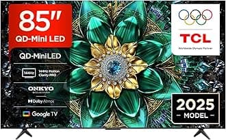TCL 85Q6C-UK QD-Mini LED TV, 4K HDR Premium 1000nits, Smart TV Powered by Google TV (Dolby Vision IQ & Atmos, Matte HVA Panel, Onkyo 2.1 Sound System, 144Hz Motion Clarity Pro, 2025 Model)