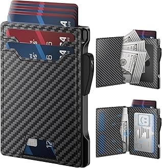 typecaseWallet for Men: Rfid-blocking with Money Clip Slim Leather Bifold ID Window Smart Pop Up Card Case Front Pocket Wallet with Gift Box (Cash Slot Carbon Fiber)