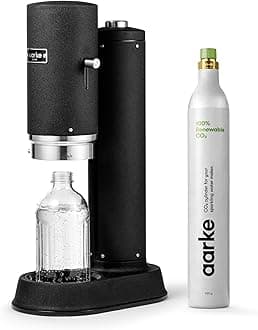 Carbonator Pro, Sparkling & Carbonation Water Machine, Stainless Steel with Glass Reusable Bottle Volume 800 mL/27 fl oz and CO2 Cylinder (Matte Black)