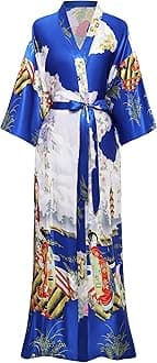PRODESIGN Kimono Robe for Women - Long Satin Sleepwear Silky Kimono Cover-Up Nightgown Japanese Bathrobe Loungewear Blouse