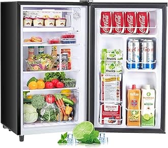Upgraded Mini Fridge for Bedroom 3.2 Cu.Ft Small Refrigerator with Freezer for Dorm Office, Compact Single Door Adjustable Thermostat Low Noise, 17.5" D x 17.7" W x 31.5" H, Silver