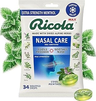 MAX Nasal Care Cool Menthol Drops with Extra Menthol - Maximum Nasal Comfort and Sore Throat Relief for Cold & Flu Symptoms - 34 Count - Herbal Throat Lozenges