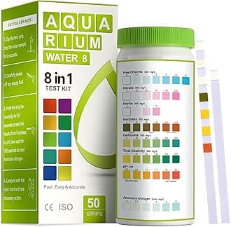 8-in-1 Aquarium Test Kit for Fish Tanks - Quick & Accurate Water Testing Strips for Aquariums & Ponds. Tests pH, Ammonia, Alkalinity, Hardness, Chlorine, etc. (K02-50)