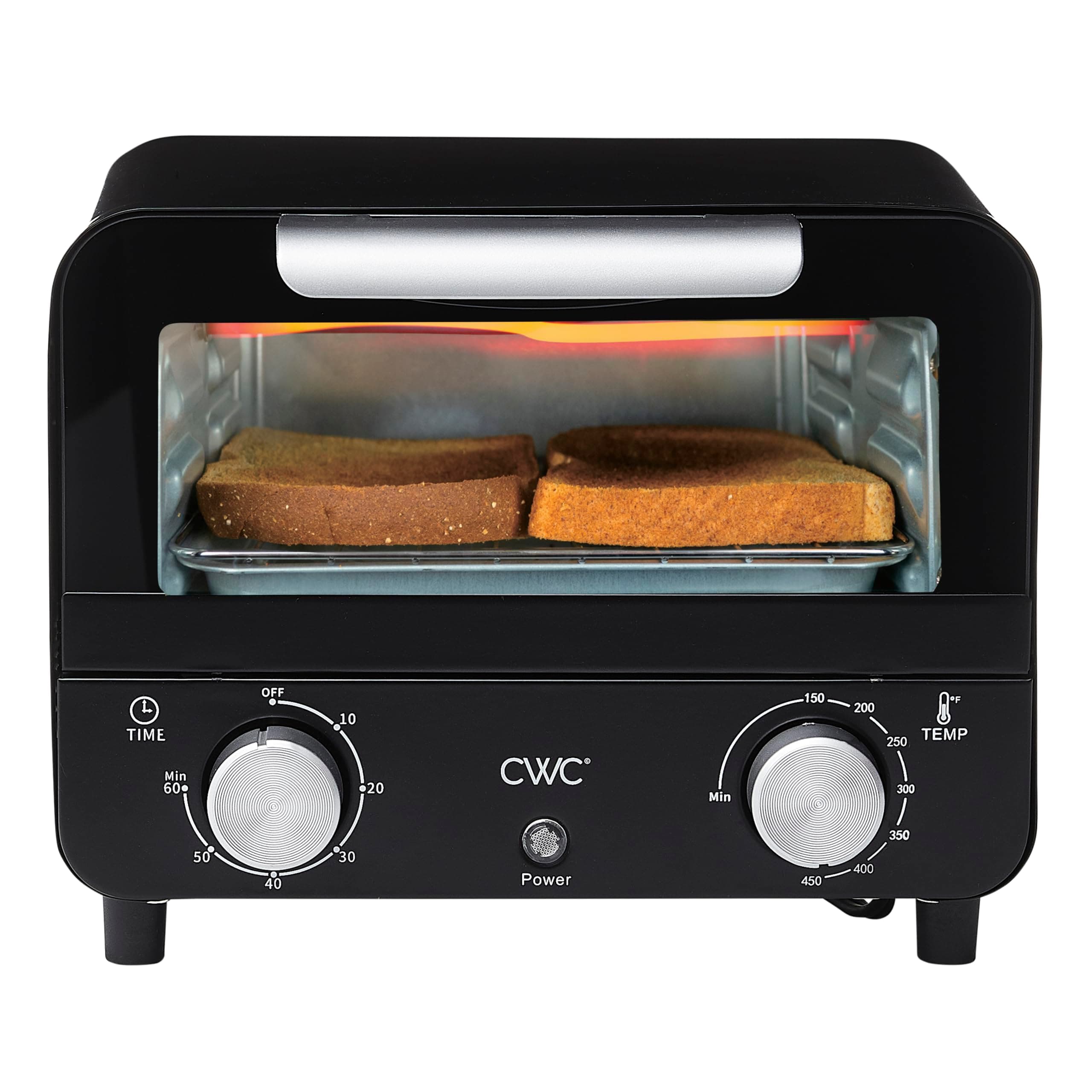 COOK WITH COLOR Mini Toaster Oven: 600W Power, Precision Timer, Auto Shutoff, and Culinary Delights Up To 450 Degrees, Black
