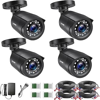 ZOSI 1080P 4 Pack HD TVI Security Cameras, 80ft Night Vision, Outdoor Indoor Weatherproof Bullet Camera for 1080P/5MP/4K HD TVI Analog CCTV DVR System