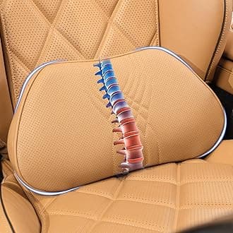 Lumbar Support Pillow for Car Seat, Office Chair Nappa Leather Memory Foam Lower Back Cushion for Back Pain Relief Improve Posture, Ergonomic Back Rest for Gaming Chair, Palomino, 1PC