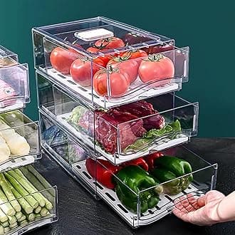 Diskary Fridge Organizer, Stackable Refrigerator Organizer Bins, Reusable Food Storage Containers, Fridge Drawer Organizer in Home Kitchen, Barbecue Shop, Restaurant, BPA-Free (2 Drawers, Large)