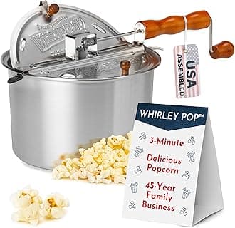 Original Whirley Pop Popcorn Maker - Wabash Valley Farms Gourmet Popcorn Popper, Aluminum Popcorn Pot With Nylon Gears, 3-Minute Stove Top Nostalgia Popcorn Maker (Silver)
