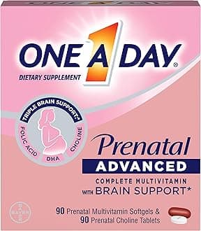 One A Day Women’s Prenatal Advanced Complete Multivitamin with Brain Support* with Choline, Folic Acid, Omega-3 DHA & Iron for Pre, During and Post Pregnancy, 90+90 Count, (180 Count Total Set)