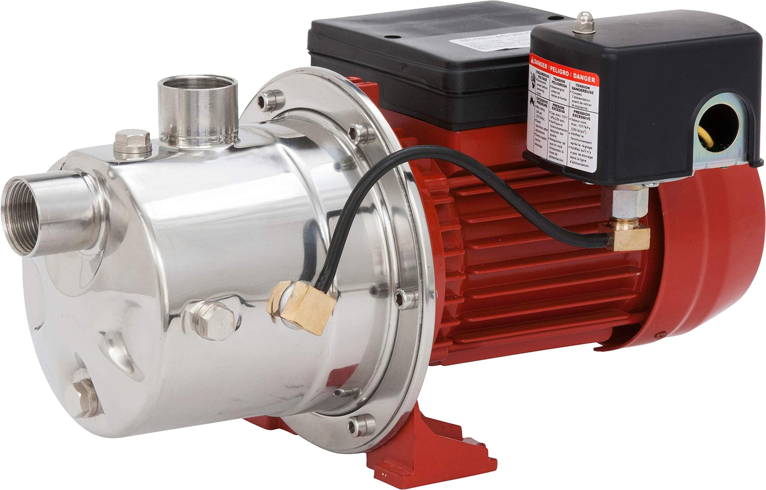 Red Lion RJS-75SS 115/230 Volt, 3/4 HP, 12.8 GPM Stainless Steel Shallow Well Jet Pump For Wells Up To 25' Deep, Red, 97080702
