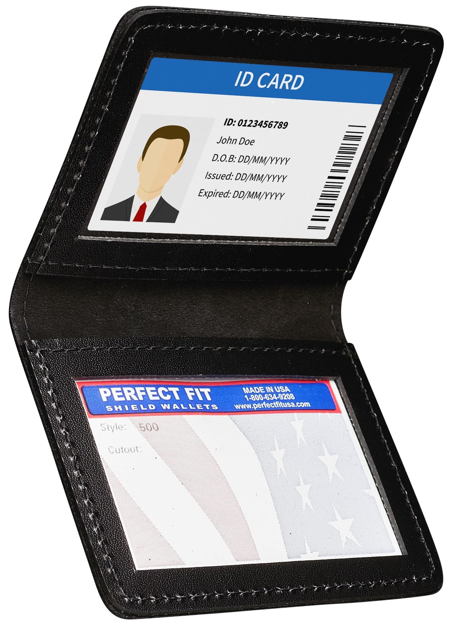 Duty Leather 2 ID Leather Bifold License Holder Dual Double I.D. Case Card Permit Slim Wallet (Black)