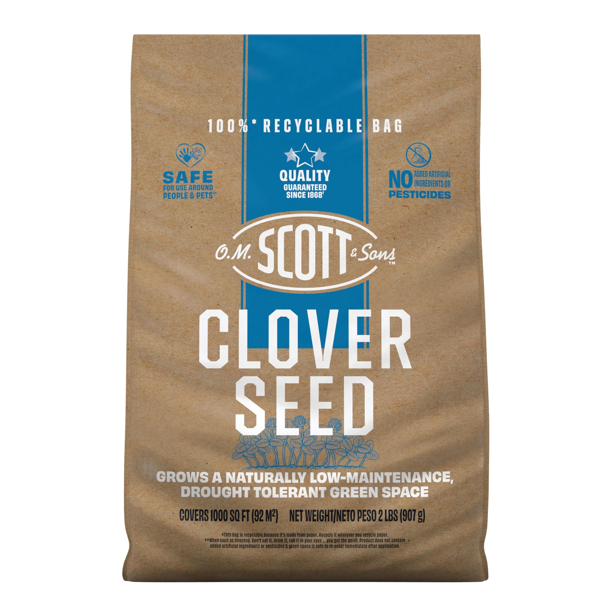 O.M. Scott and Sons Clover Seed, Lawn Seed Grows a Naturally Low Maintenance, Drought-Tolerant Lawn, 1,000 sq. ft., 2 lb.