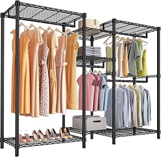 VIPEK V6 Wire Garment Rack Heavy Duty Clothes Rack Metal with Shelves, Freestanding Portable Wardrobe Closet Rack for Hanging Clothes 74.4" L x 17.7" W x 76.4" H, Max Load 780LBS, Black