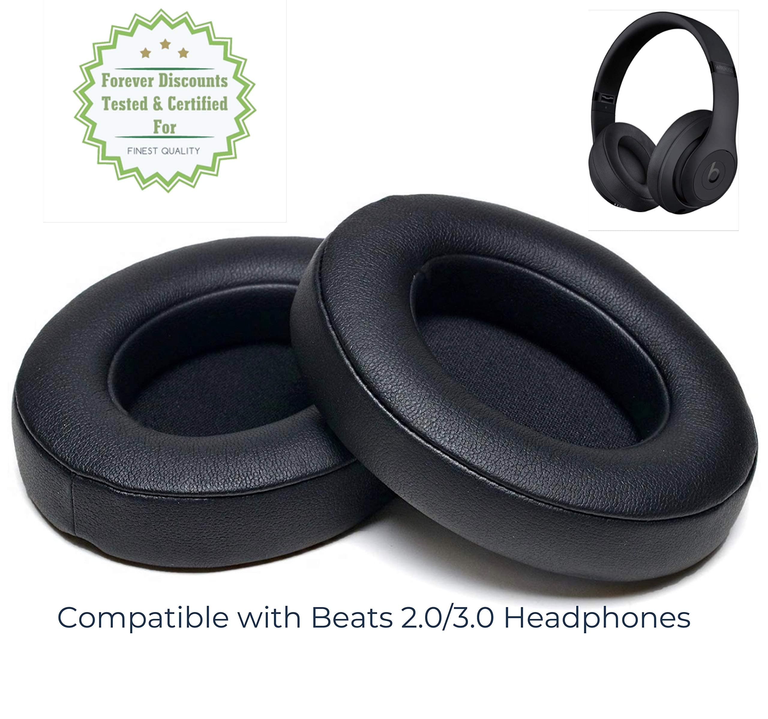 ForeverDiscounts Top Grade Black Replacement Ear Pads - Compatible with Beats Studio 2.0/3.0 Wired and Wireless (Black)