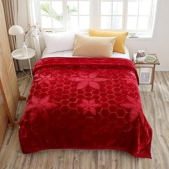 Hiyoko 11.5lbs Heavy 2Ply Embossed Blanket Reversible - Thick Warm Korean Mink No-Lints, Valentine’s San Marcos Fleece Blanket, Mexican Blankets for Adults 85" x 95" Burgundy/Lavender