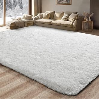 Merelax Soft Modern Indoor Large Shaggy Rug for Livingroom Bedroom Dorm Kids Room Home Decorative, Non-Slip Plush Fluffy Furry Fur Area Rugs Comfy Nursery Accent Floor Carpet 6x9 Feet, Ivory