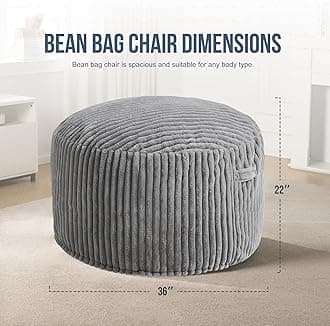 Hobestluk Bean Bag Chairs for Adults Large Beanbag Chair with Stripe Plush Cover Big Bean Bag Chair for Living Room Bedroom Dorm Office (Grey, 3FT)