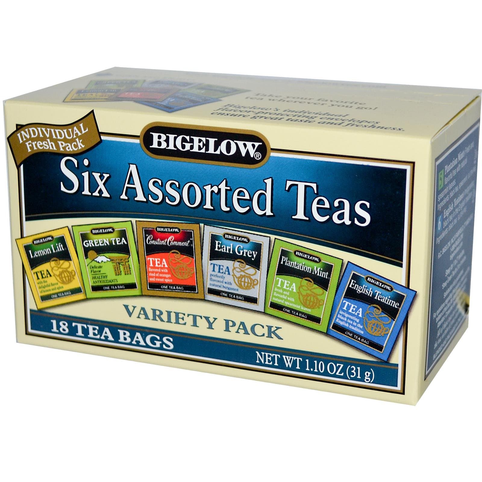 Bigelow, Six Assorted Teas, Variety Pack, 18 Tea Bags, 1.10 oz (31 g)