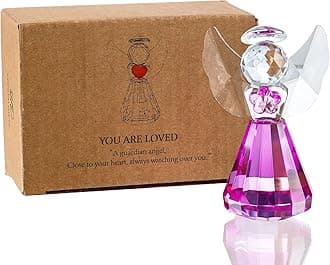 HDCRYSTALGIFTS 3'' Purple Crystal Guardian Angel Figurine Gifts for Women,Art Glass Angel Ornaments Statue Collectibles Home Decor