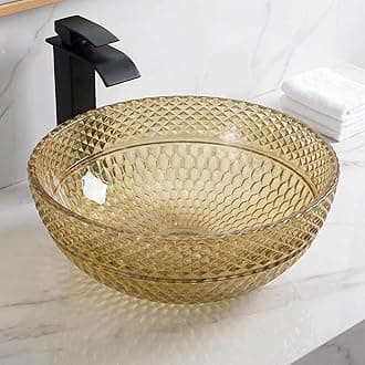 - InArt Glass Wash Basin/Glossy Finish/Bathroom Sink/Vessel Sink/Table Top Wash Basin/Wash Basin For Bathroom Bowl For Bathroom/Washroom 340x340x175 mm Golden