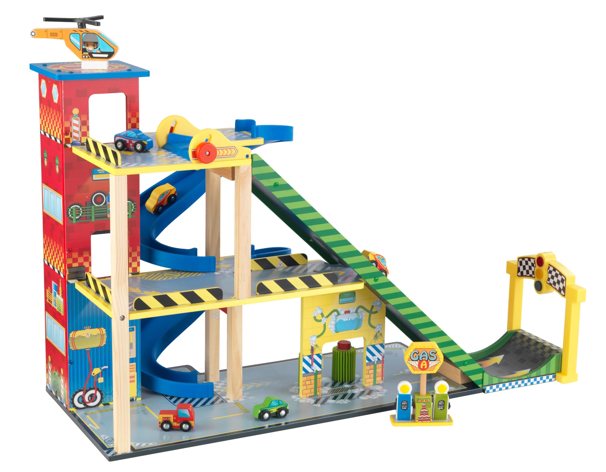 Mega Ramp Racing Set with 5 Vehicles and Moving Elevator, Gift for Ages 3+