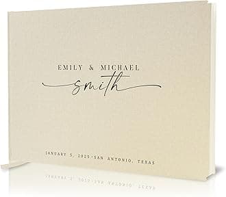 Personalized Guest Book - 11.5" x 8.5" Custom Bride & Groom Names with Bookmark and Hard Cover 140 GSM Blank Pages, for Weddings Guest Book, Engagements, Birthdays, Special Events, Cream
