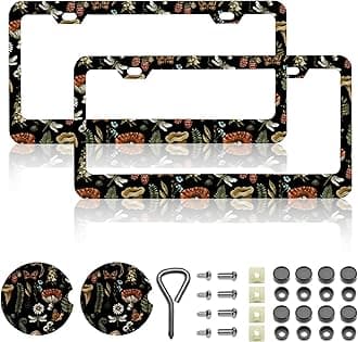 Mushroom License Plate Frames,Woodland, Fern,Moth, Dragonfly for Women & Men,Cute License Plate Holder,Mushroom Car Accessories for Women,Fits Standard US Vehicles Size 12.2 x 6 Inch
