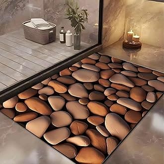 Yellow Weaves 2 Pcs 3D Patterned Anti Slip Water Soaking Floor Mat, Water Absorbent Non Slip Bath Mat, Quick Dry Mat for Bathroom, Door Mat for Home, Kitchen, Office (Brown Stone)