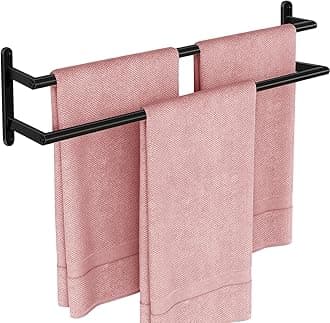 Double Towel Bar, 24Inch Towel Rack for Bathroom, Stainless Steel Double Bath Towel Bar, Wall Mounted Towel Holder, Double Towel Rod Towel Rail Hanger for Wall, Kitchen (Matte Black)