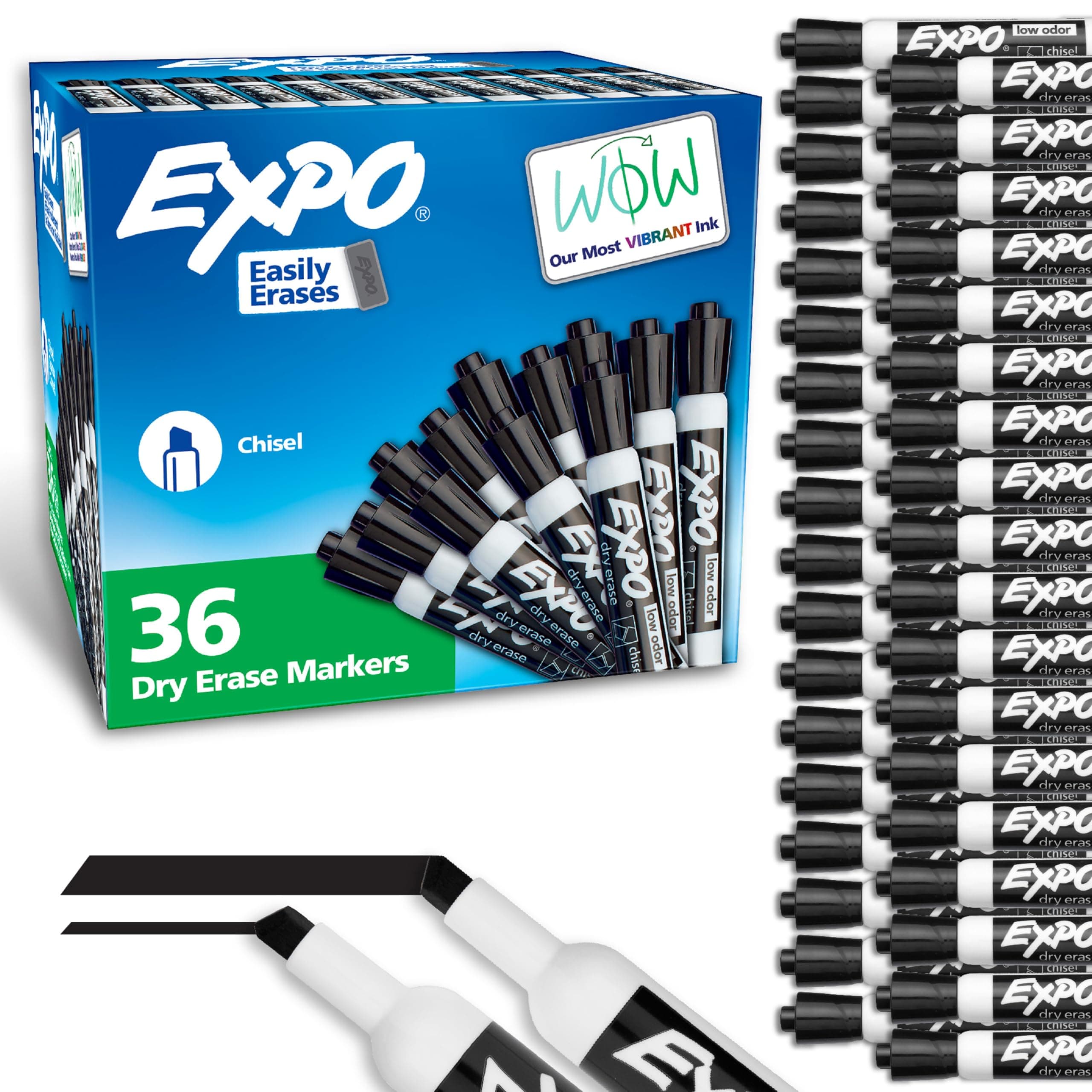 Expo Low-Odor Dry Erase Markers, Chisel Tip, Black, 36-Count