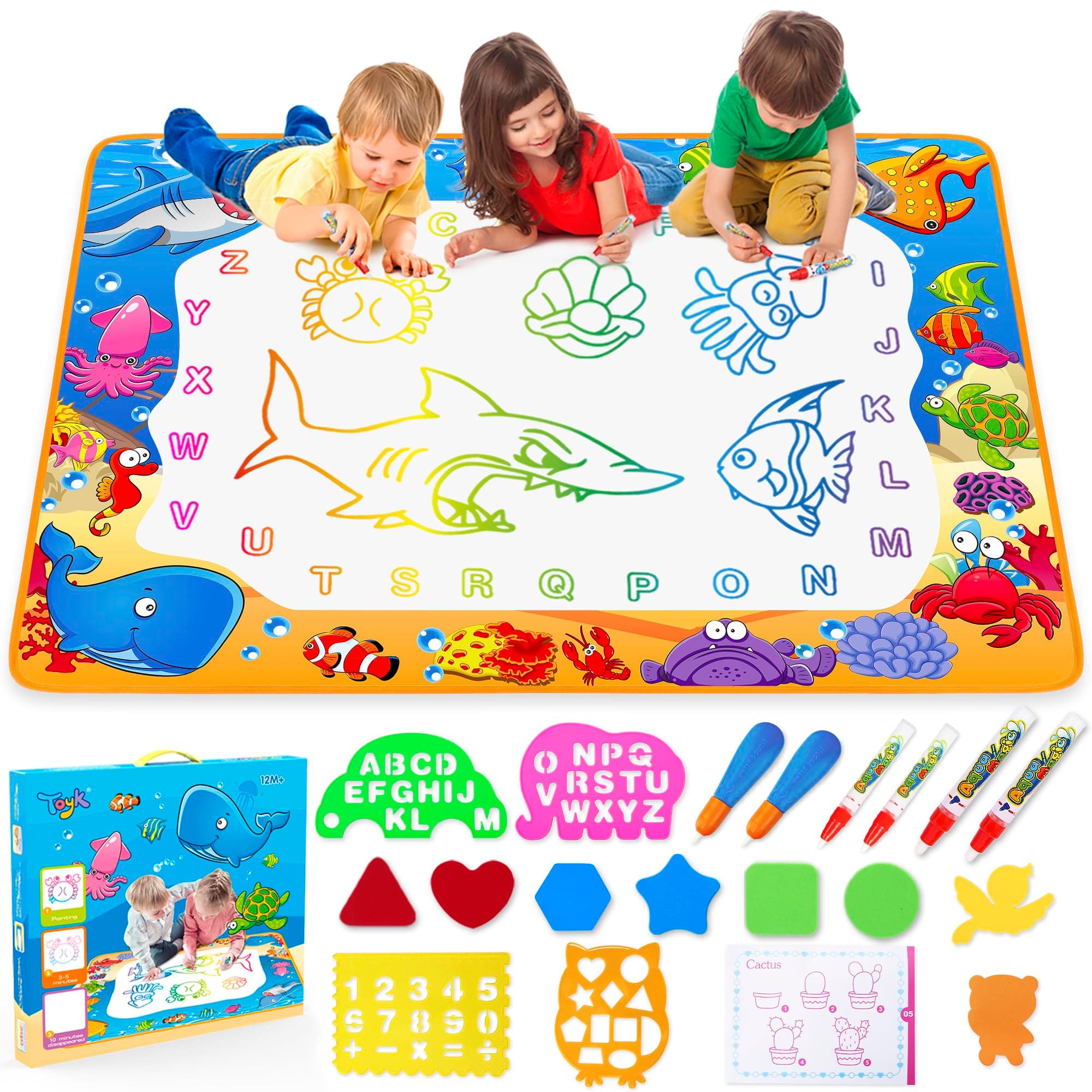 - Water Doodle Mat - Kids Painting Writing Color Doodle Drawing Mat Toy Bring Magic Pens Educational Toys for Age 3 4 5 6 7 Year Old Girls Boys Age Toddler Gift