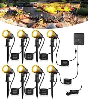 – MEIHUA Garden Spotlights Mains Powered, 23m 8-in-1 Outdoor Garden Lights Warm White 2700K IP66 Waterproof LED Landscape Lights Pathway Lighting for Yard Lawn Patio Tree with UK Plug