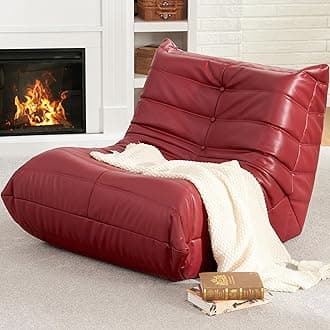 Hobestluk Giant Bean Bag Sofa - Memory Foam Bean Bag Chair for Adults, Faux Leather Bean Bag for Living Room, Bedroom, Dorm, Office (Wine Red)