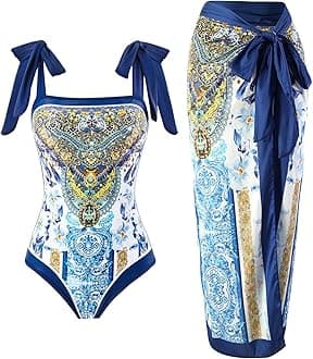 Women's One-Piece Swimsuits with Beach Cover Up Retro Swimsuit for Women with Cover Up Bathing Suits for Women