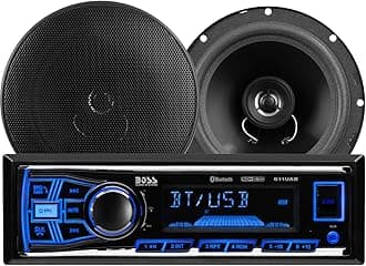 638BCK Car Stereo Package – Single Din, Bluetooth, No CD DVD Player, AM/FM Radio Receiver, USB, 6.5 Inch 2 Way Full Range Speakers
