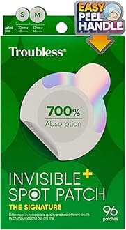 Troubless Invisible Pimple Spot Patch - 96 Ultra Thin Acne Patches - Easy Peel - 2 Sizes