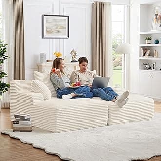 Oversized Chaise Lounge Chair Indoor,78.7"W Upholstered Corduroy Cloud Sofa Boneless Couch,Modern Deep Seat Comfy Sofa Chair,Loveseat Sleeper Couch Bed for Livingroom,Bedroom,No Assembly(White)