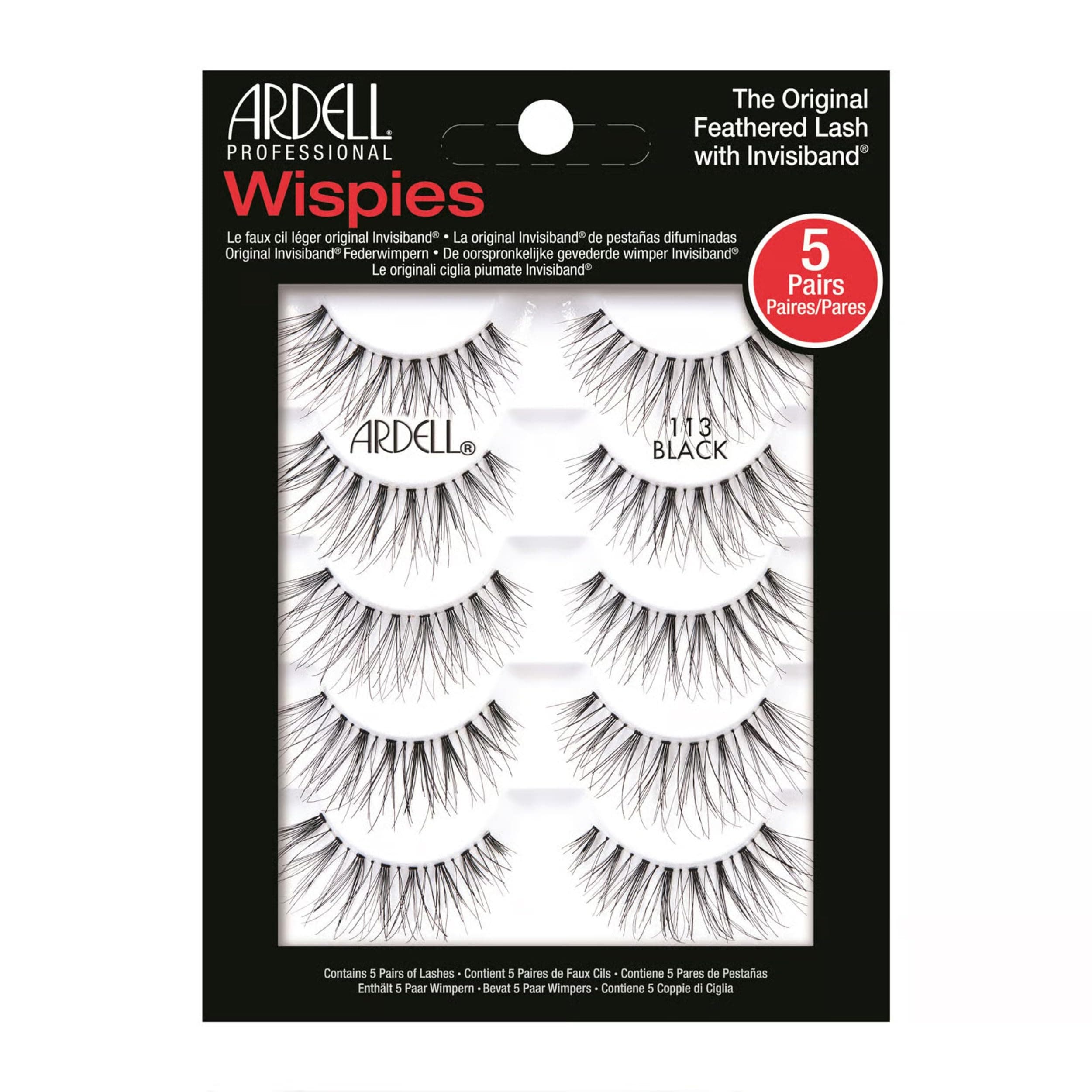 Ardell Multipack Wispies 113 False Eyelashes, Medium Volume, Long Length, Vegan Friendly, 5 Pairs (Pack of 1)