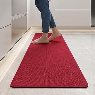 Kitchen Mats for Floor, Super Absorbent Kitchen Rugs Non Slip Washable, Soft Imitation Linen Braided Kitchen Runner Rug, Standing Mat Kitchens Sink Mat, Easy to Clean, Red 17x59