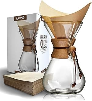 AGOGOPour Over Coffee Maker Set Glass Coffee Maker with 50pcs Filter Paper -for Home, Office, Camping, Cafes - Easy Clean Coffee Dripper Set (Rag&Brush Included)(10 Cup/34oz)