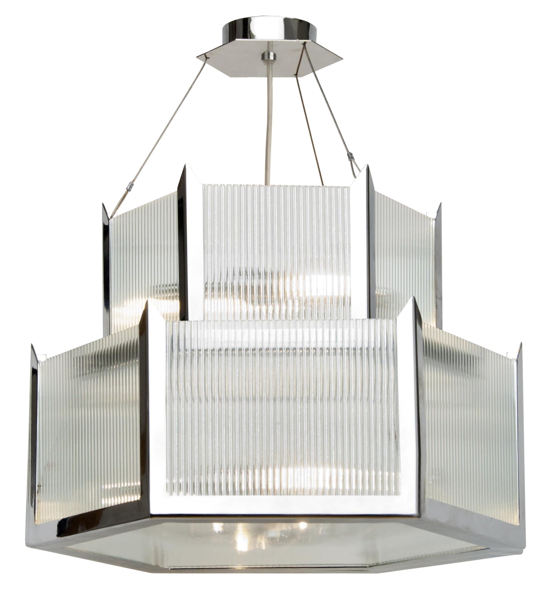 Kansa Lighting Hudson Two Tier Hexagon Hanging Uplighter, B22, Clear & Chrome