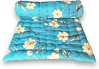 Soft Cotton Foldable Mattress | 3D Printed Blue Teal Floral Design Single Firm Gadda | Lightweight 1 Sleeping Capacity | 3 x 6 ft or 72 x 36 Inches | Hypoallergenic Breathable