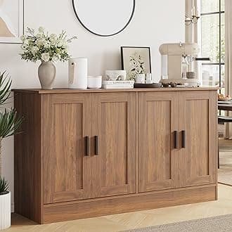 Anystyle 53" Rustic Brown Buffet Cabinet with Storage, Industrial Kitchen Sideboard with 4 Doors & Adjustable Shelves, Entryway Credenza & TV Console Table for Living Room, Dining Room