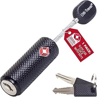 OW-Travel TSA Approved Luggage Locks Suitcase Locks with Keys (1 Pack Black) Flexible Cable Travel Padlock Bag Small Padlock. Luggage Padlocks for Suitcases. Mini Wire TSA Suitcase Padlocks with Keys