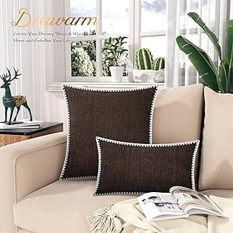 BRAWARM Throw Pillow Covers 18x18 Inches - Coffee Chenille Pillow Covers with Piping, Pack of 2 Solid Dyed Soft Chenille Pillow Cases for Couch Sofa Bed Home Decoration